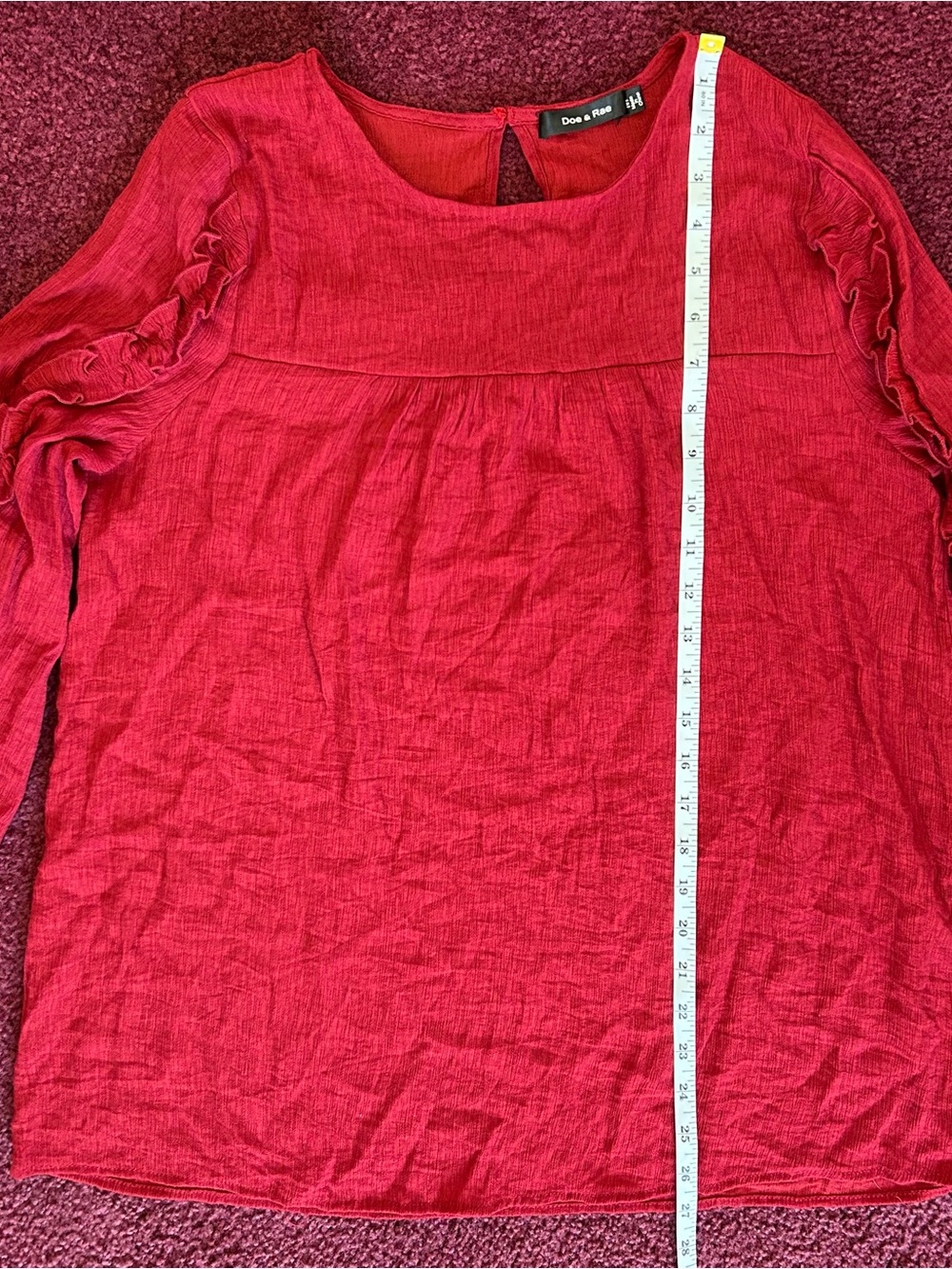 Doe & Rae Red Ruffle-Trim Long Sleeve Top - Picture 7 of 8